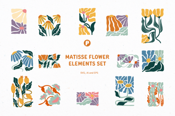 Download Colorful Matisse Flower Element Set - Element Collection