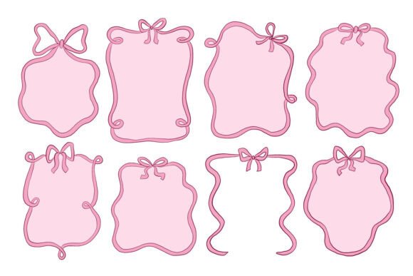 Download Cute Pink Ribbon Frame Label Element Set - Element Collection