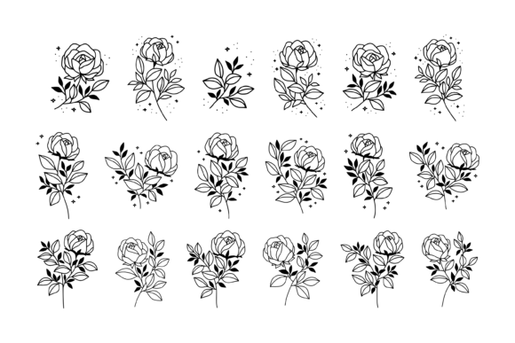 Download Rose Floral Line Art Flower Element Set - Element Collection