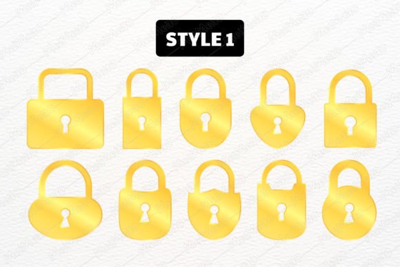 Download Flat Gold Lock Symbol Icon Element Set - Element Collection