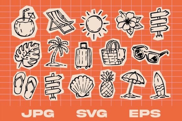 Download Summer Beach Scrapbook Element Set - Element Collection