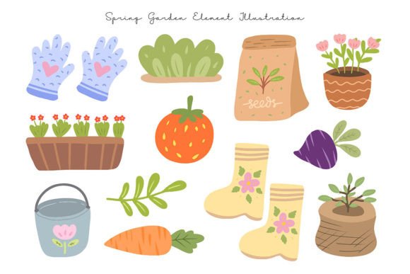 Download Cute Spring Gardening Element Set - Element Collection